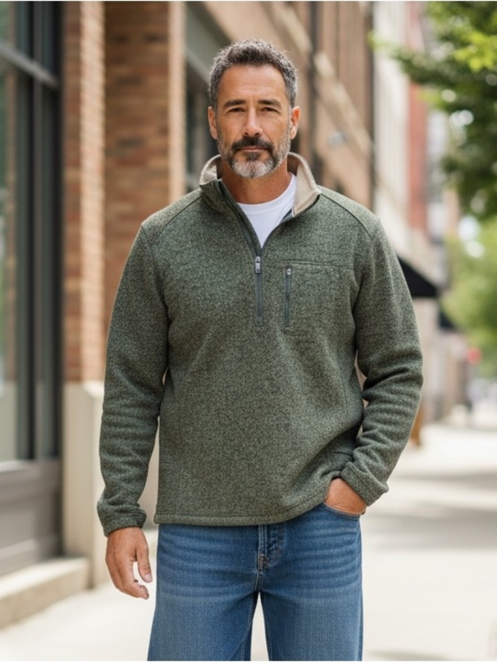 Woolrich Men's Olive Green Half-Zip Fleece Pullover w/ Chest Pocket Cozy MEDIUM